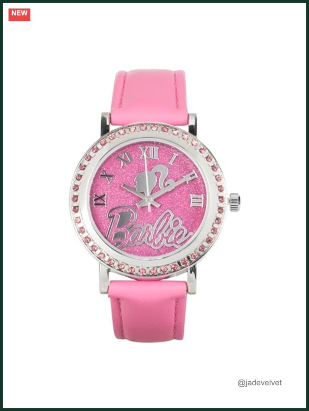 Girls Analog Watch with Faux Leather Strap and Crystal Bezel, Box Included